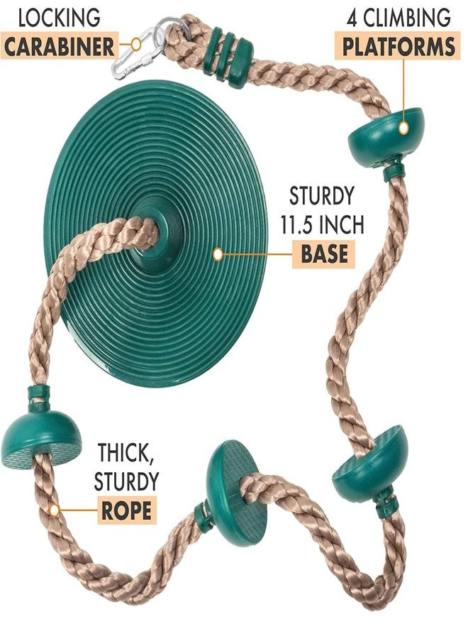 CHARMING TREASURES Metal Platforms Disc Tree Swing Seat And Climbing Knot Rope With Carabiner Hook For Kids Outdoor Playground Set (Green With Disc, 30 Cm, 200 Cm) - Image 3